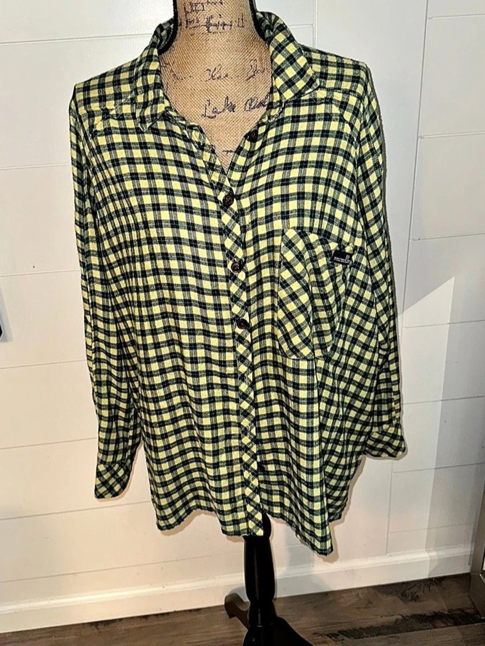 BDG Urban Outfitters Green Yellow Gingham Oversized Flannel Shirt Size L